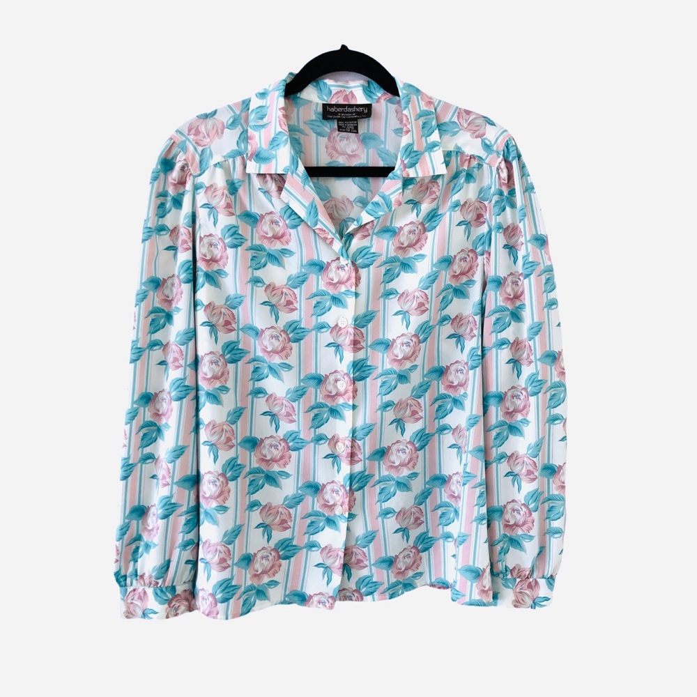 VTG 80s Leslie Fay Haberdashery Floral Print Classic Chic Coastal Grandma